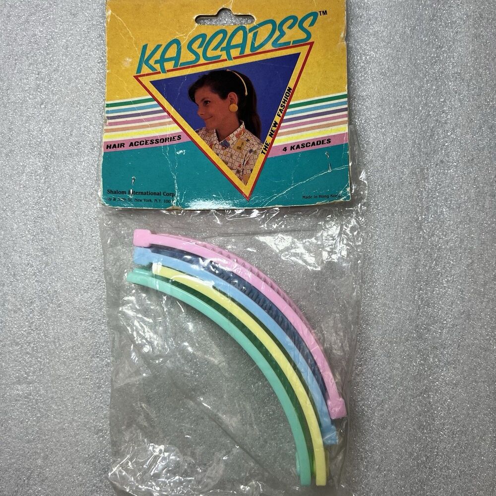 Vtg NOS 80s Kascades Pastels Banana Hair Clip Retro 4 Pack 1” Wide 4.5" Long